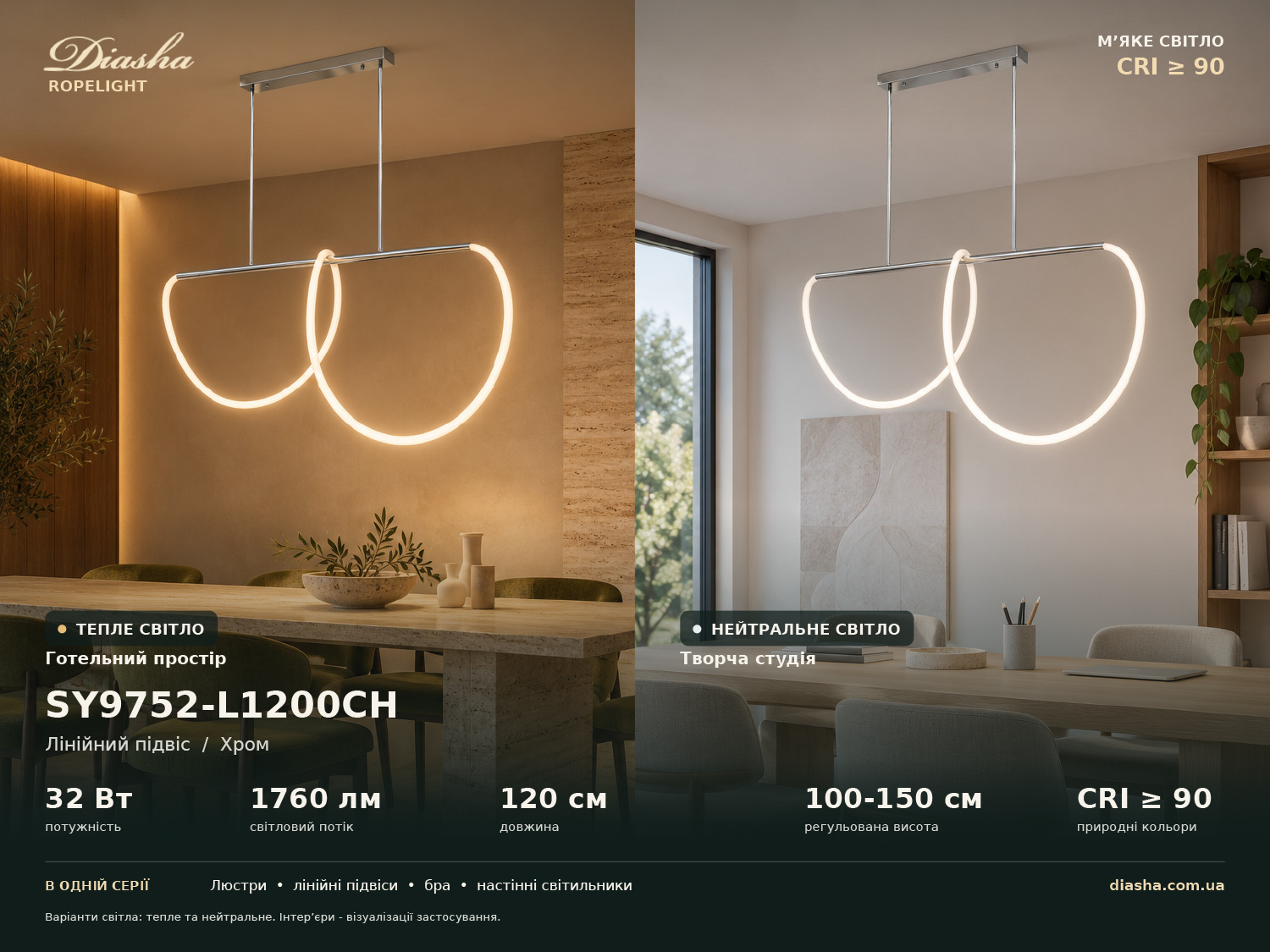 Підвісний LED світильник Ropelight хром 32W петлевий дизайн SY9752