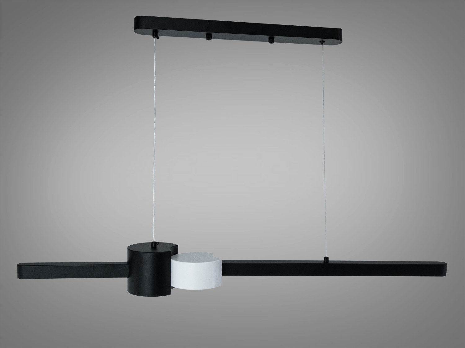 Стельовий світильник з асиметричним дизайном, чорний і білий циліндри, підходить для офісів.