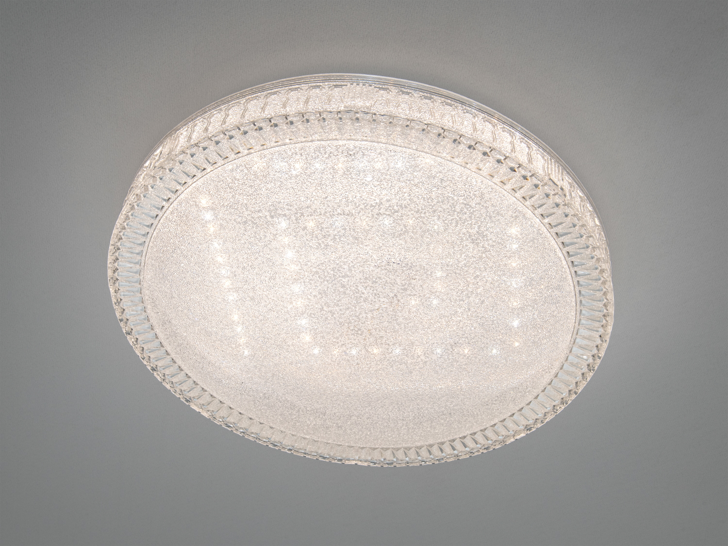 Біла стельова смарт-люстра 58 Вт без пульта. Рівномірне світло для приміщень до 10 м², накладний монтаж, матовий розсіювач.