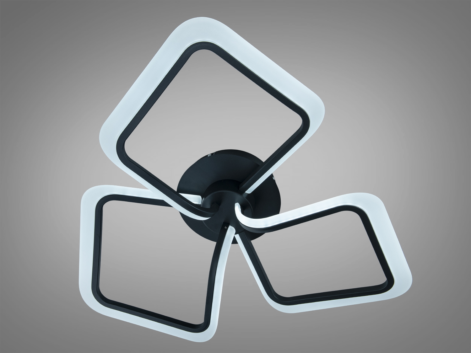 Світильник з трьома квадратними контурами, що світяться. Чорна основа, підходить для сучасного інтер′єру.