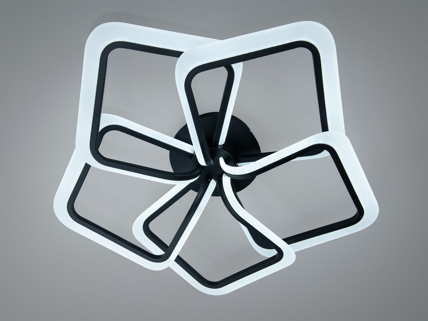 Світлодіодна стельова люстра Diasha WG5146-5BK, 130 Вт, чорна. Пульт, димер, CCT 3200K/4100K/6000K, м’яке світло з акриловими розсіювачами та декоративним підсвічуванням.