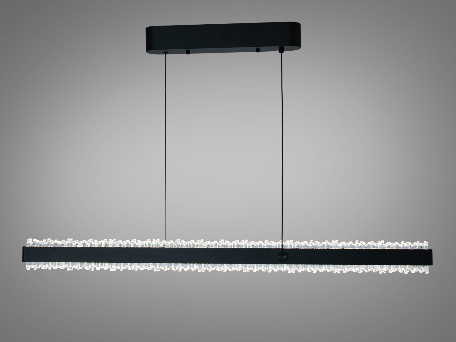 Лінійна підвісна LED люстра, чорна, 52 Вт, 2860 лм, 3 режими 3200/4100/6000K. Акриловий розсіювач, кристалічний ефект, регулювання висоти. Для кімнат до ≈9 м².