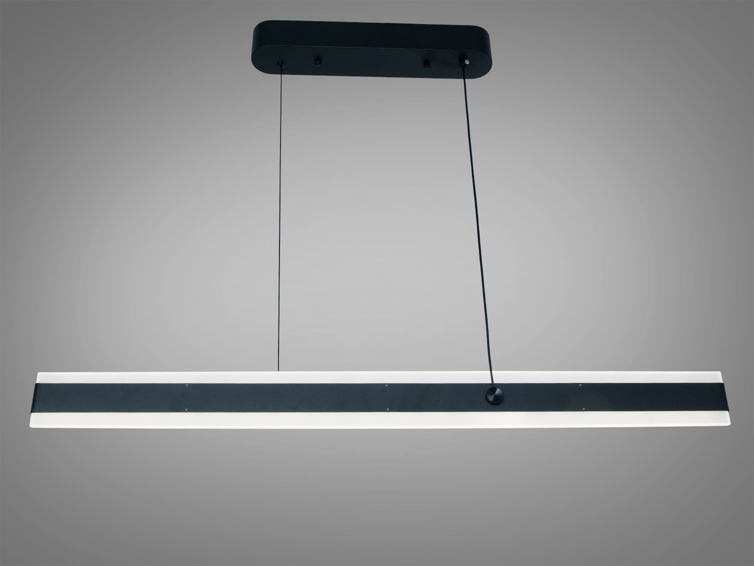 Лінійна світлодіодна люстра Diasha XH1003-1000BK 50 Вт у матовому чорному з акриловим розсіювачем. Рівномірне освітлення до ~9 м², керування від настінного вимикача, без пульта.