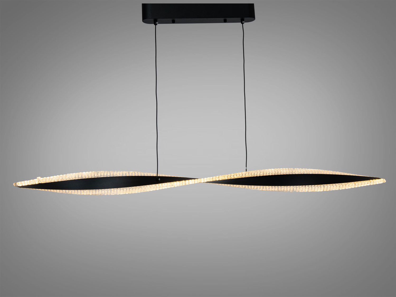 Підвісна LED люстра Diasha, 58 Вт, чорна. Витягнута вигнута форма, для кімнат приблизно до 10 м², керування від настінного вимикача без пульта.
